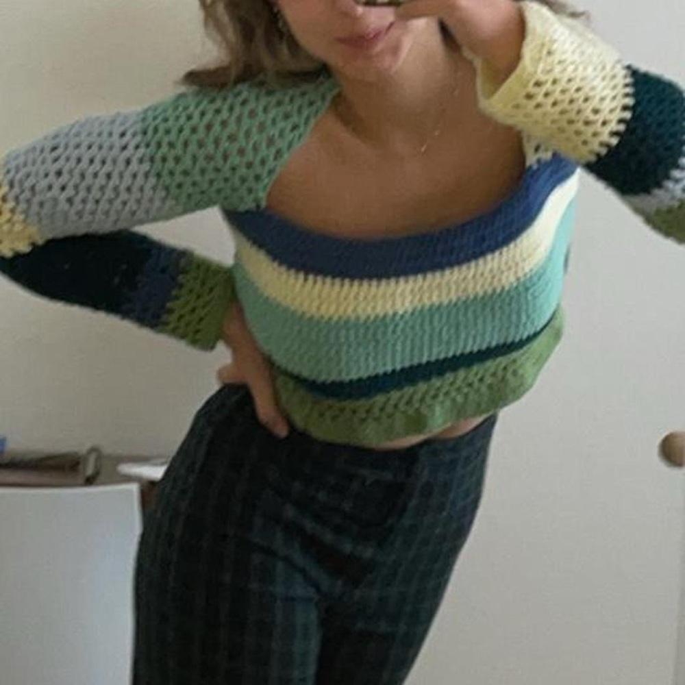 Colorful Striped Knit Crop Top
